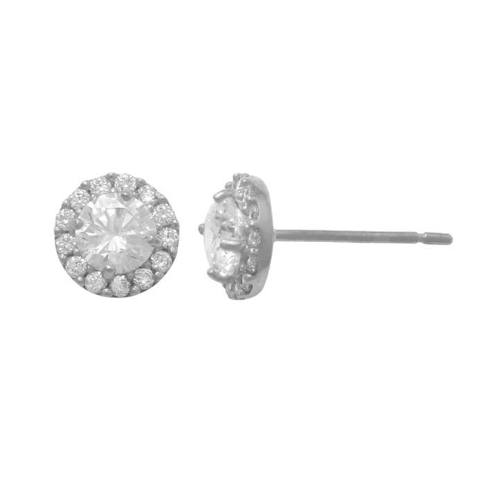 14k CZ Halo Stud Earrings