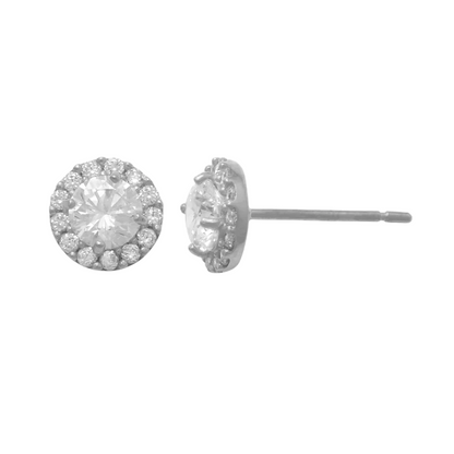 14k CZ Halo Stud Earrings