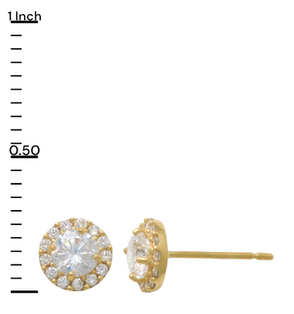 14k CZ Halo Stud Earrings