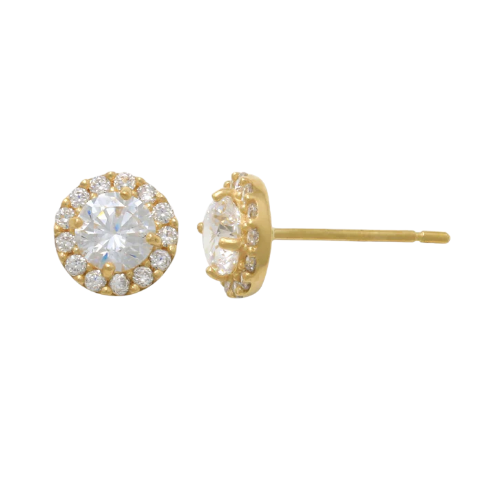 14k CZ Halo Stud Earrings