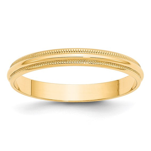 14k Half Round Lightweight Milgrain Wedding Bands - 3.00 mm