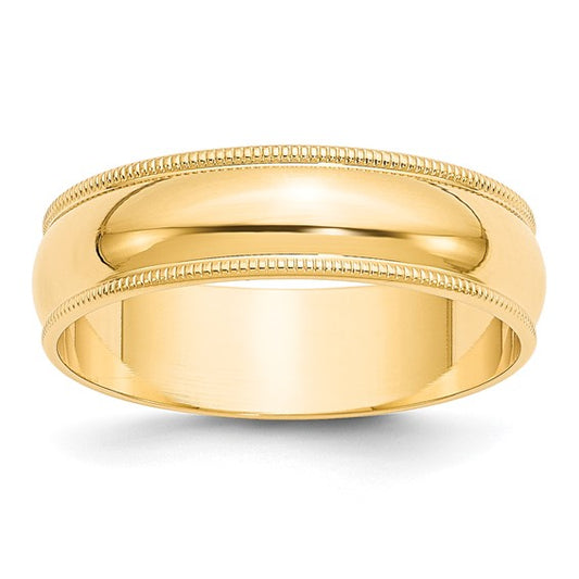 14k Milgrain Half Round Lightweight Wedding Bands - 6.00 mm