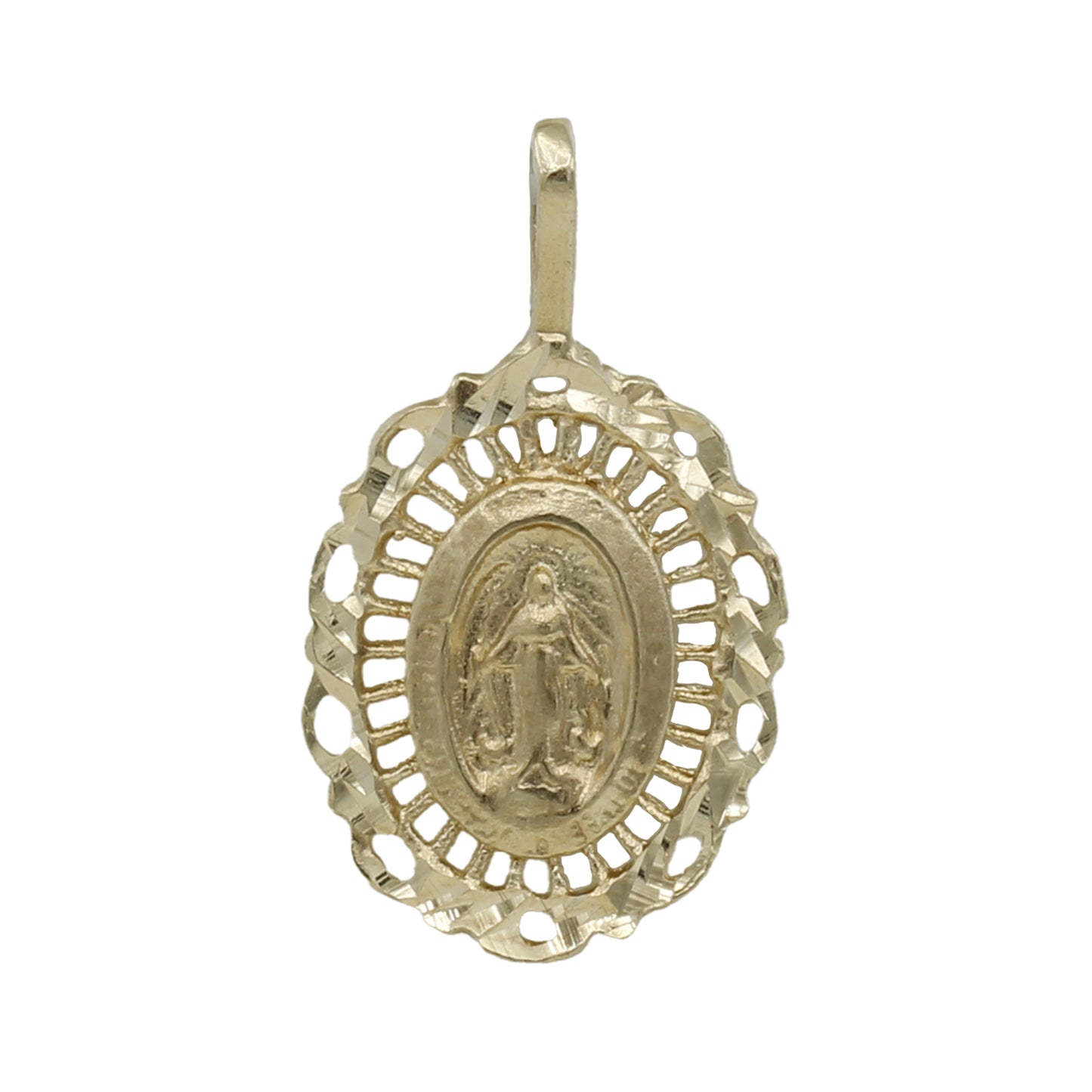 14k Yellow Gold Oval Filigree Framed Miraculous Medallion Charm Pendant