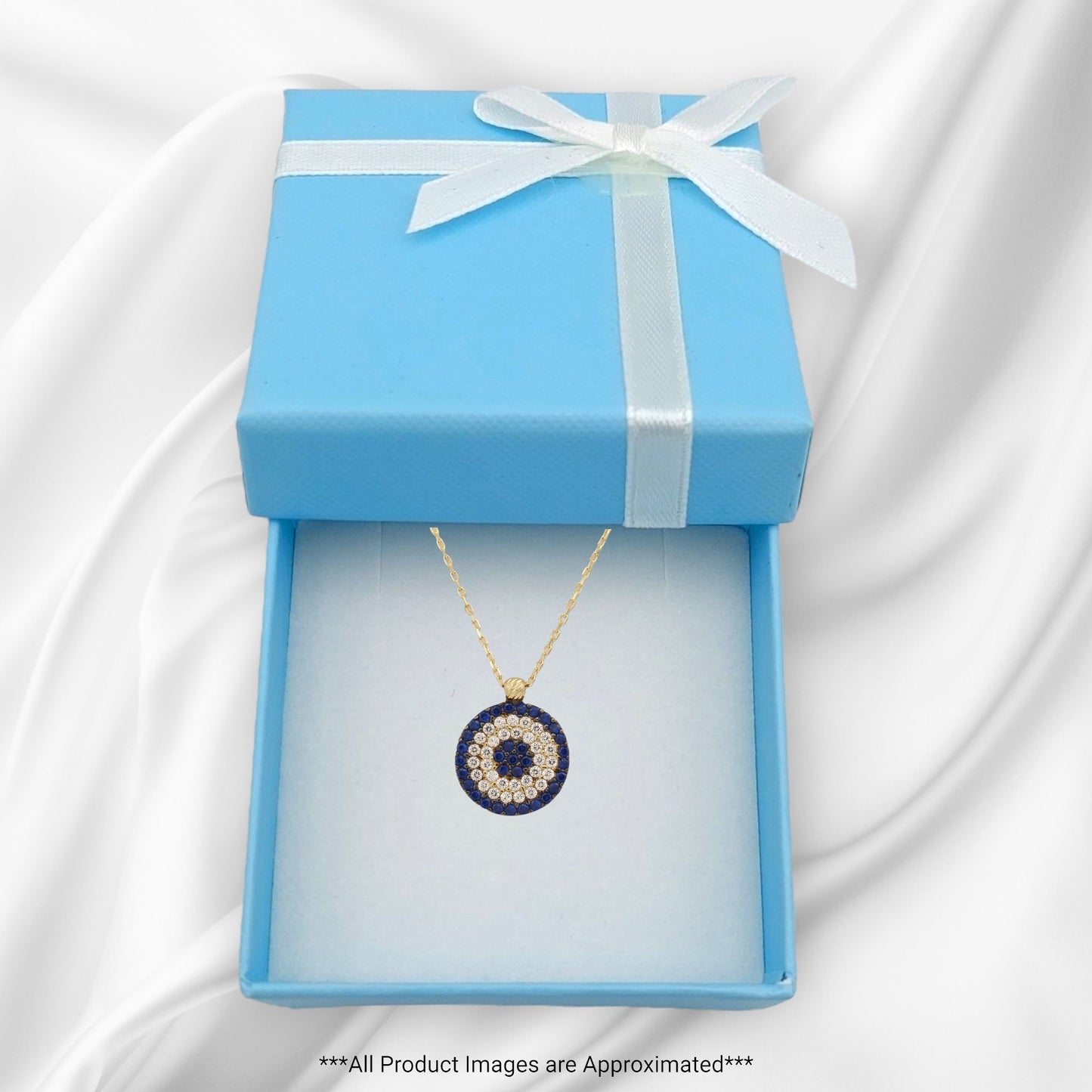 14k Yellow Gold Blue & White CZ Eye Pendant