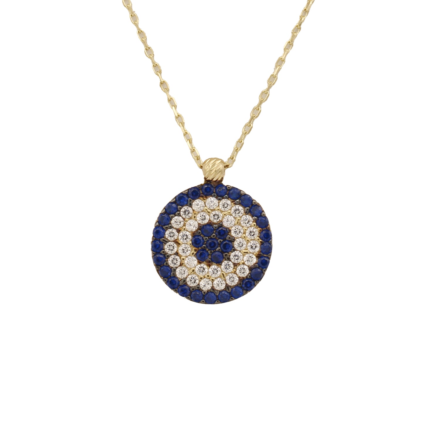 14k Yellow Gold Blue & White CZ Eye Pendant