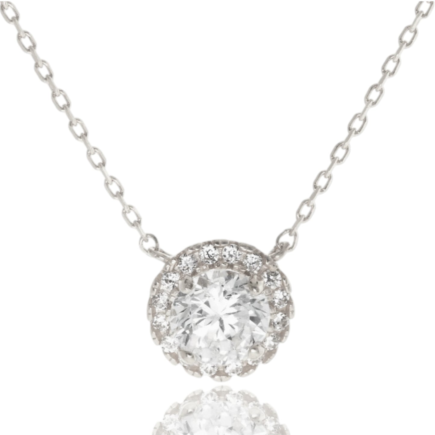 14k Yellow Gold CZ Halo Solitaire Necklace