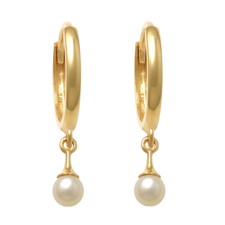 14k Dangling Pearl Hoop Earrings