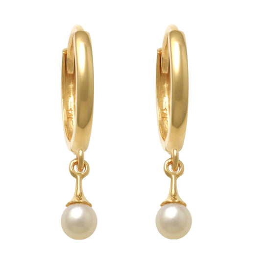 14k Dangling Pearl Hoop Earrings