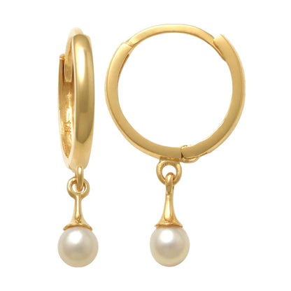 14k Dangling Pearl Hoop Earrings