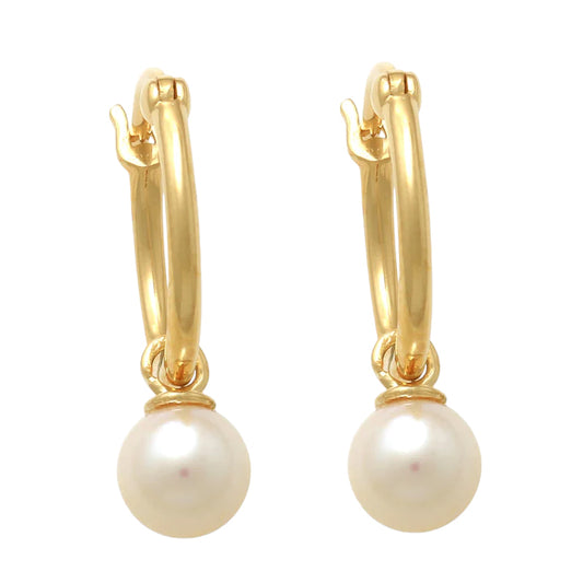 14k Dangling Pearl Hoop Earrings