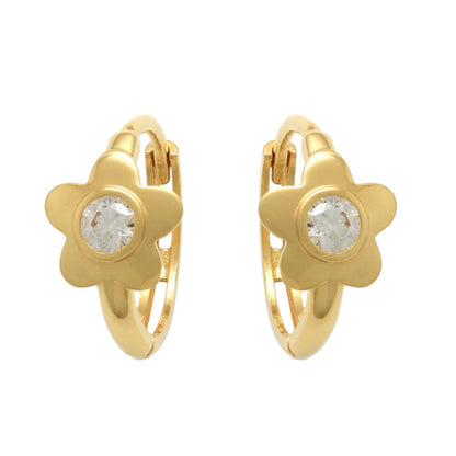 14k CZ Flower Children's Huggie Earrings