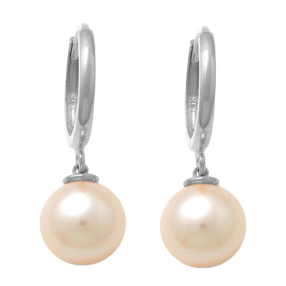 14k Dangling Pearl Huggie Earrings