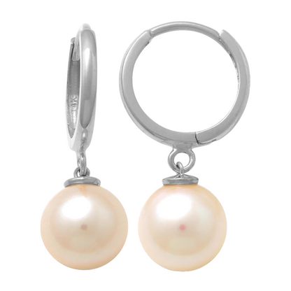 14k Dangling Pearl Huggie Earrings