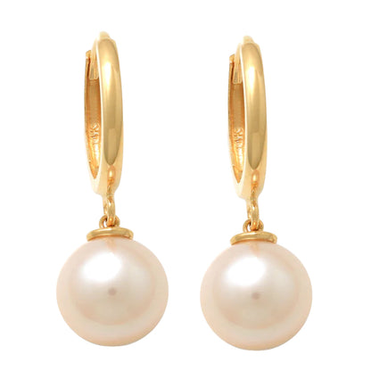 14k Dangling Pearl Huggie Earrings