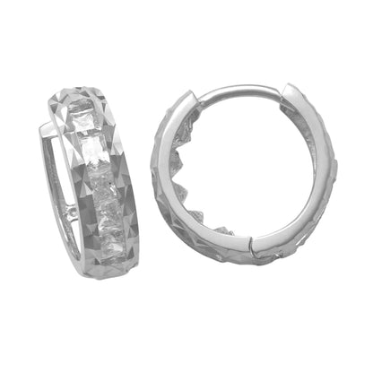 14k CZ Diamond-Cut Children's Huggie Earrings