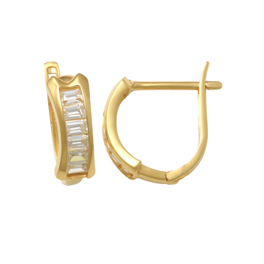 14k CZ Baguette Children's Huggie Earrings