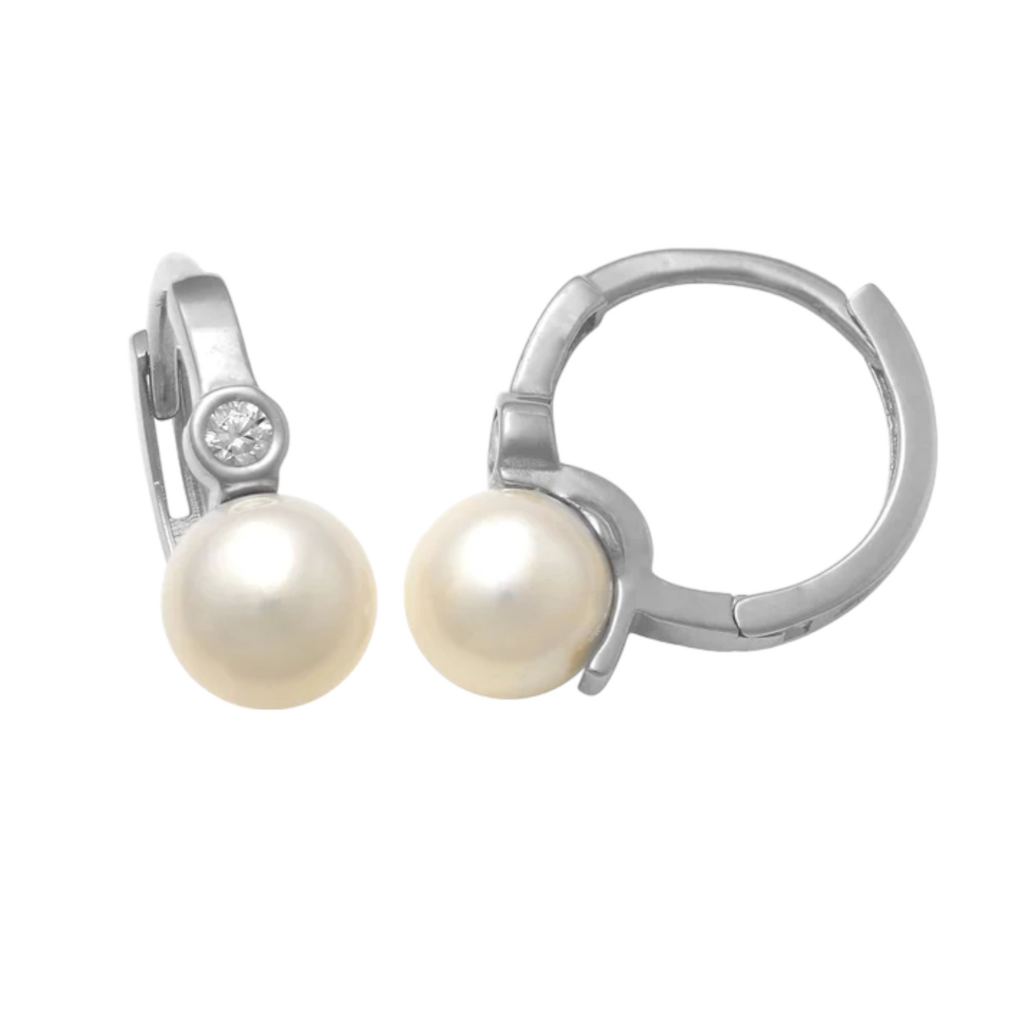 14k CZ Pearl Children's Huggie Earrings