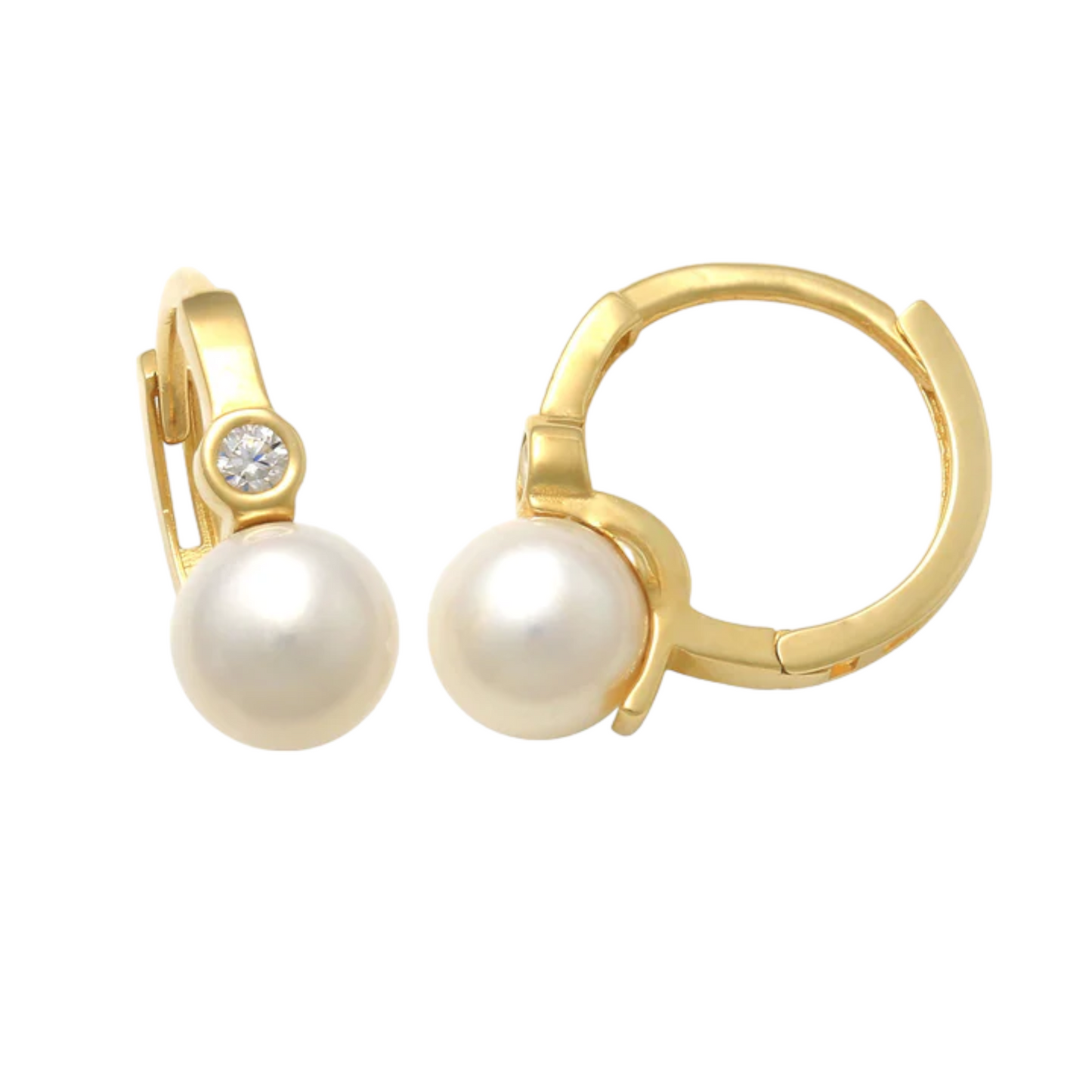 14k CZ Pearl Children's Huggie Earrings