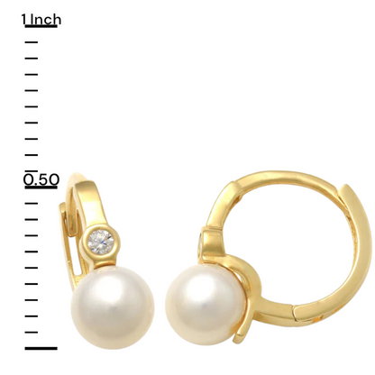 14k CZ Pearl Children's Huggie Earrings