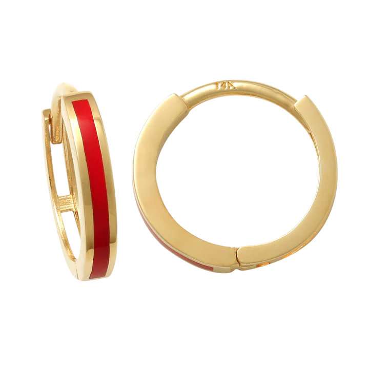 14k Red Enameled Children's Huggie Earrings