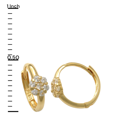 14k CZ Flower Cluster Children's Huggie Earrings