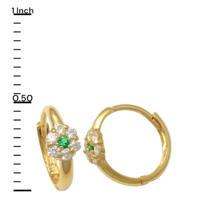 14k CZ Flower Cluster Children's Huggie Earrings