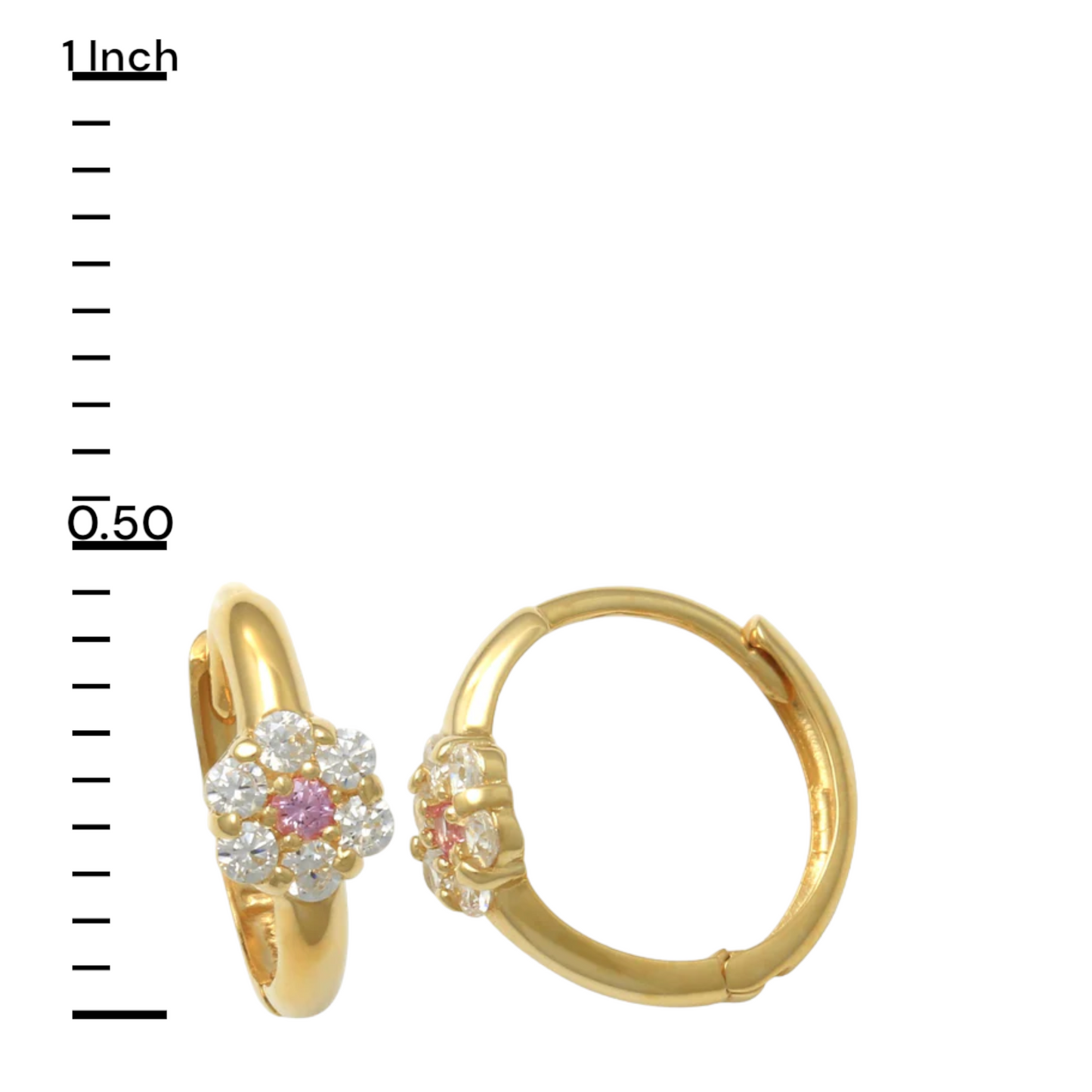 14k CZ Flower Cluster Children's Huggie Earrings