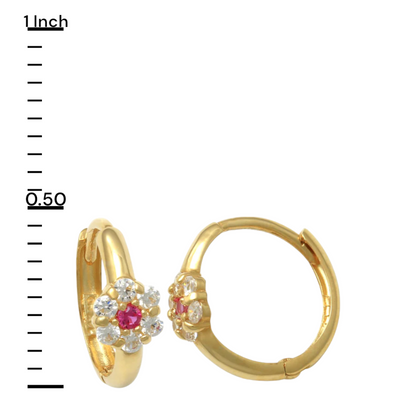 14k CZ Flower Cluster Children's Huggie Earrings