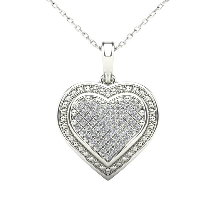 14k Diamond Micro Pave Heart Pendant - 0.12ct TDW