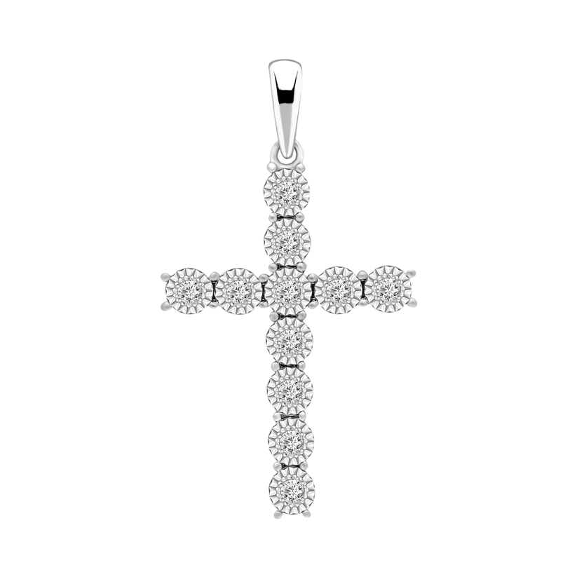 14k Gold Diamond Illusion Cross Pendant - 0.11ct TDW