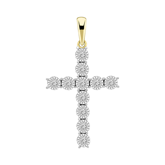 14k Gold Diamond Illusion Cross Pendant - 0.11ct TDW