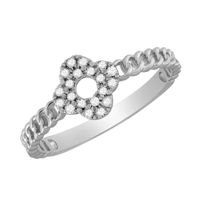 14k White Gold Micro-Pave Cuban Link Diamond Ring - 0.13ct