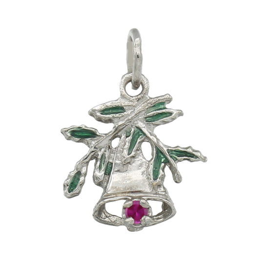 14k White Gold Enameled Mistletoe Charm Pendant