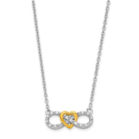 Sterling Silver -Two-Tone Gold-Plated White Sapphire Heart Infinity Necklace