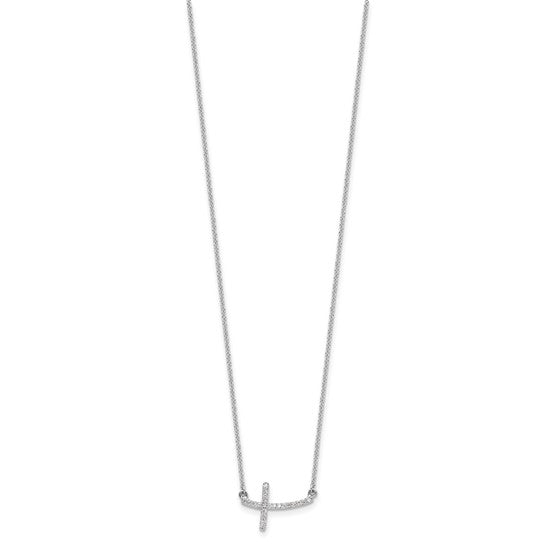 14k White Diamond Sideways Cross Necklace