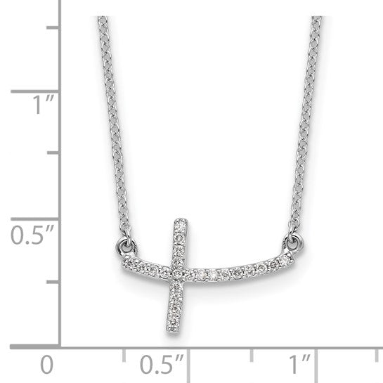 14k White Diamond Sideways Cross Necklace