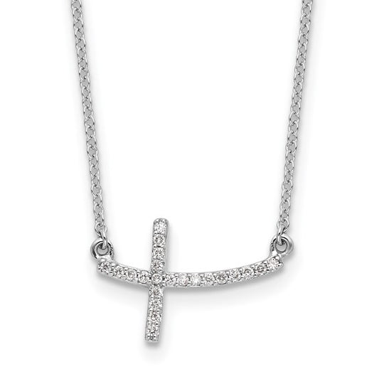 14k White Diamond Sideways Cross Necklace
