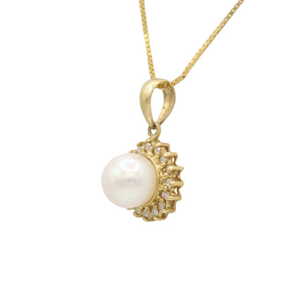 14k Diamond Cultured Pearl Pendant