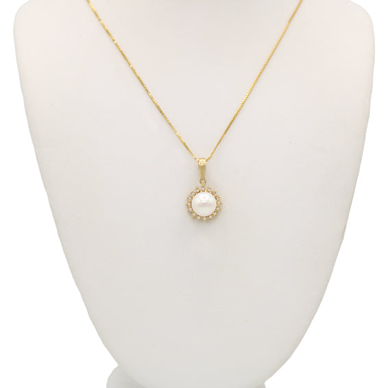 14k Diamond Cultured Pearl Pendant