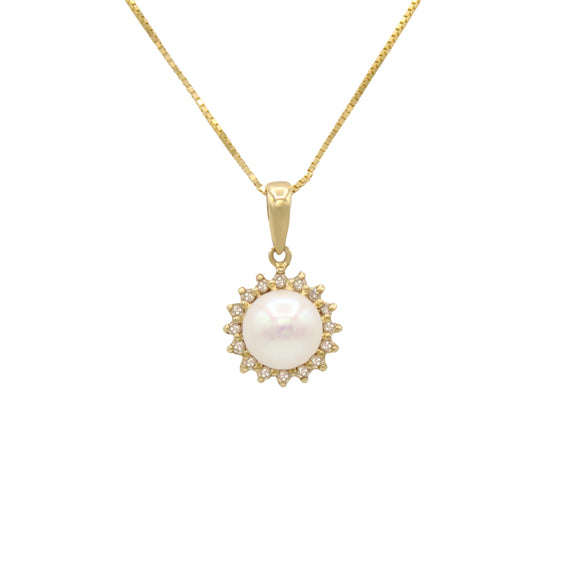 14k Diamond Cultured Pearl Pendant