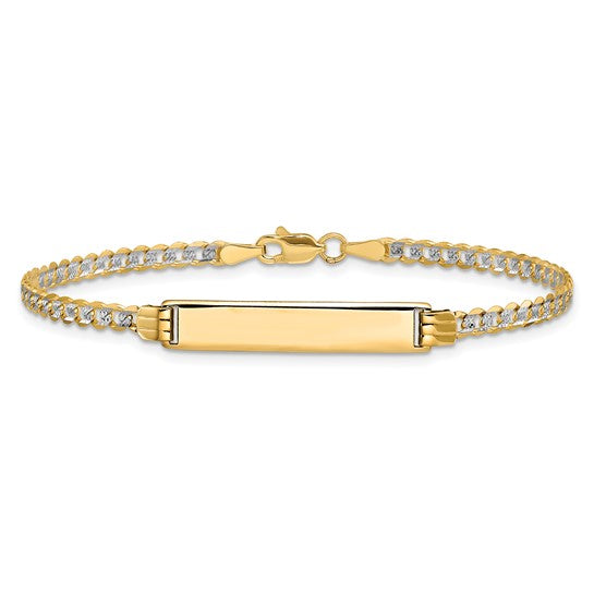 14k Two-Tone Pave Cuban Link ID Bracelet