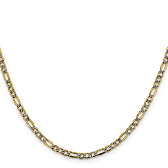 14k Two-Tone Gold Pave Figaro Chain - 3.20 mm