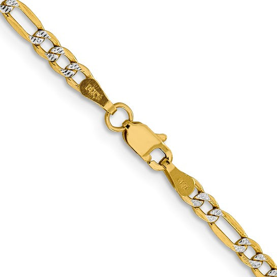 14k Two-Tone Gold Pave Figaro Chain - 3.20 mm