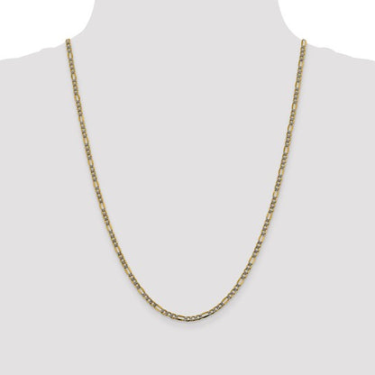 14k Two-Tone Gold Pave Figaro Chain - 3.20 mm