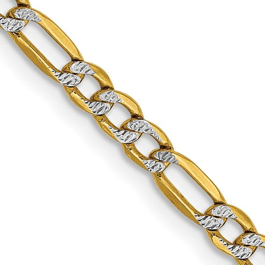 14k Two-Tone Gold Pave Figaro Chain - 3.20 mm