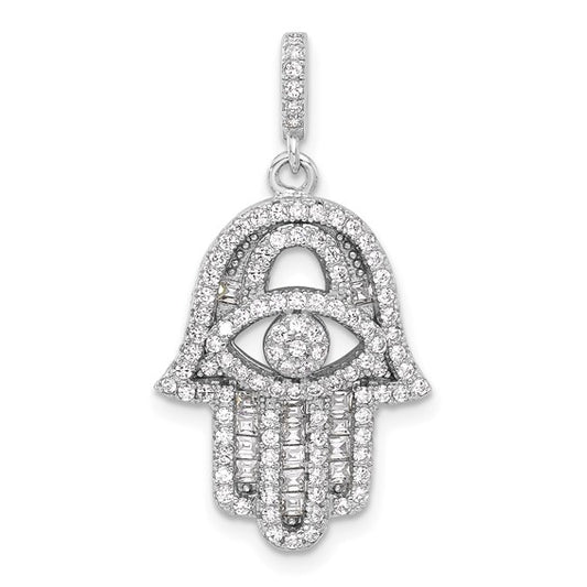 Sterling Silver CZ Hamsa Eye Pendant