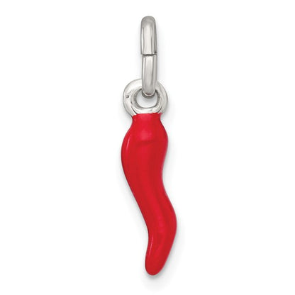 Sterling Silver Red Enamel Italian Horn Charm