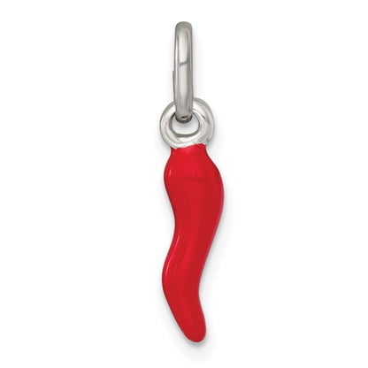 Sterling Silver Red Enamel Italian Horn Charm