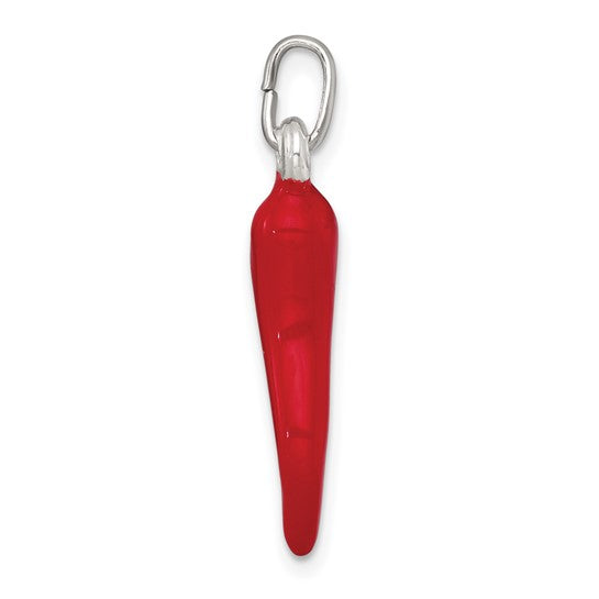 Sterling Silver Red Enamel Italian Horn Charm - 29mm