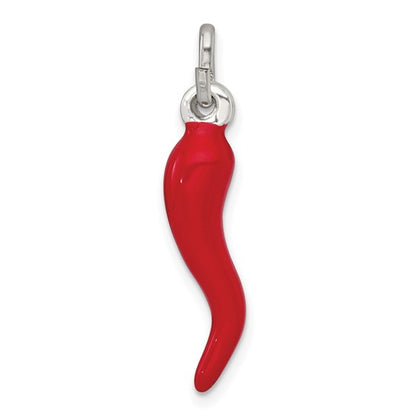 Sterling Silver Red Enamel Italian Horn Charm - 29mm